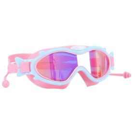 3 Colors Option - 1Pc Kids Swim Goggles With Ear Plugs UV Protection Anti-Fog Leak Proof Wide View Pool Swimming Goggles For Youth Boys Girls Age (Option: PinkWithBlueRim)